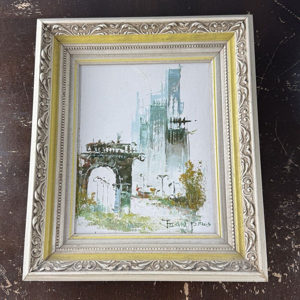 Original Signed Oil Painting Cityscape Joan Piros 8x10 Canvas 12x14 Ornate Frame